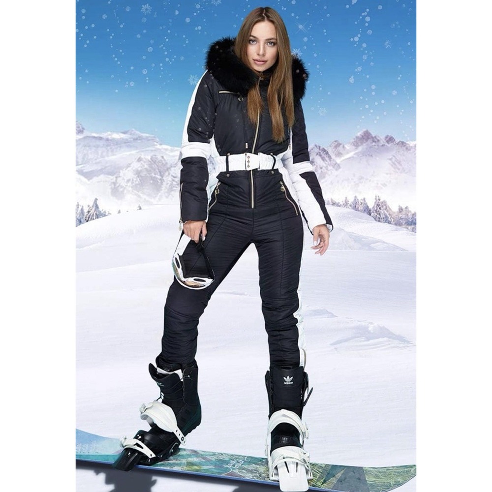 Yousify Women's One Piece Ski Suit - Small - Black/White Snowsuit